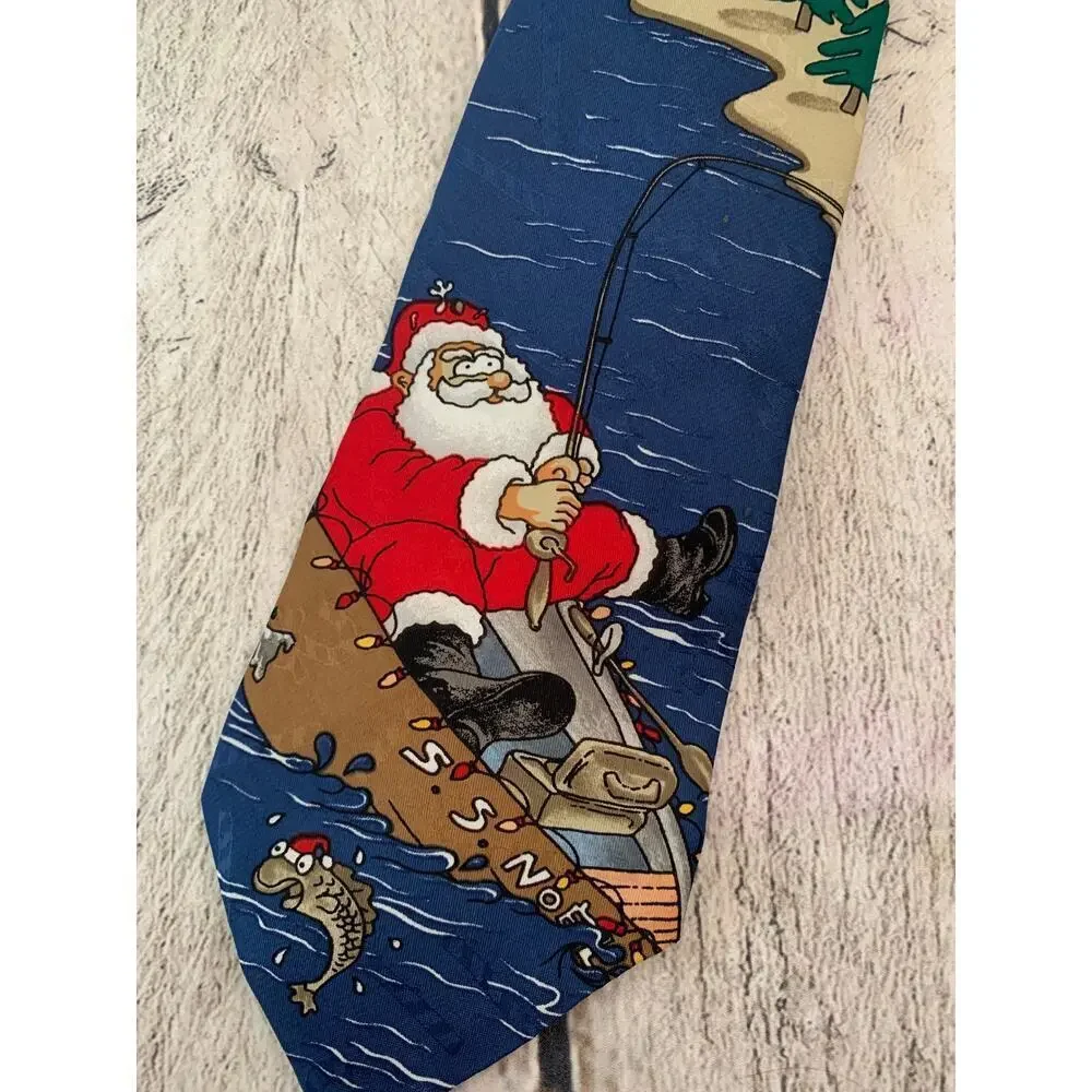 HALLMARK YULETIDE GREETINGS Men's “Santa Fishing” Tie